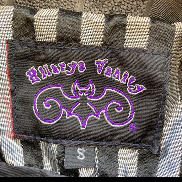 Hilary's Vanity Black Silver Striped Gothic Emo Vampire Metallic Leather Vest S - Picture 5 of 8